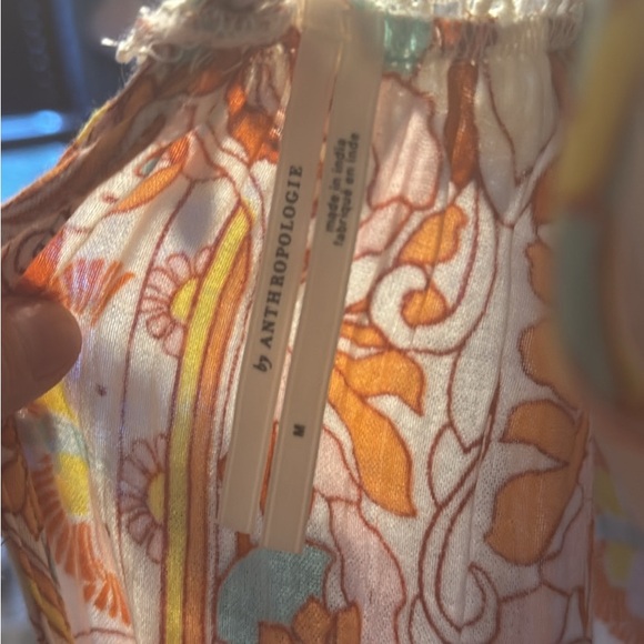 Anthropologie Long Sleeve Dress in Orange and Cream - Picture 2 of 2